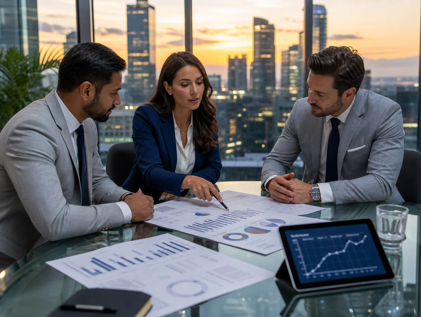 Scholarly group analyzing corporate wellness research data